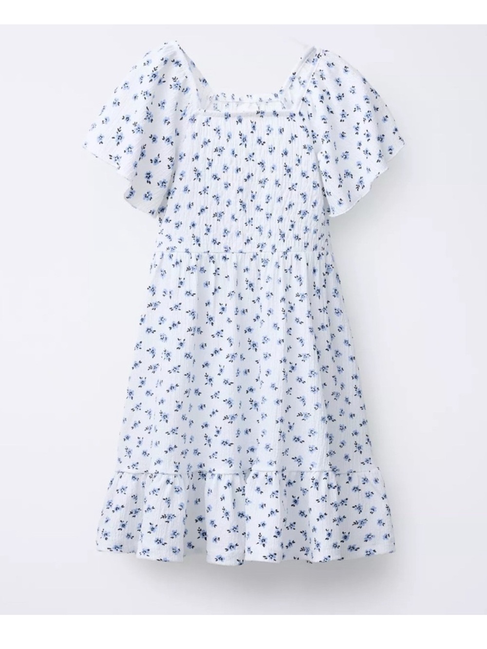 Zara textured Floral White and Blue Kids Dress size 13/14 like new
